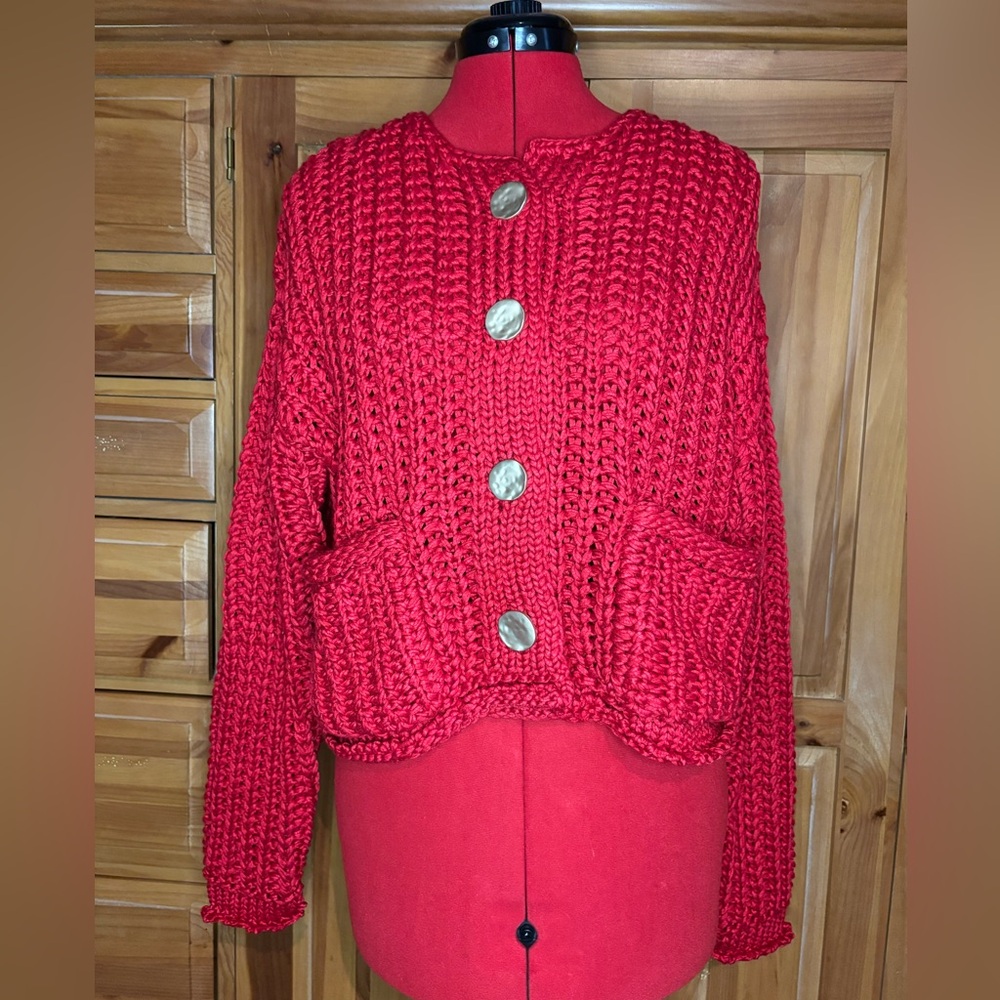 Aaron & Amber Chunky Red Knit Sweater